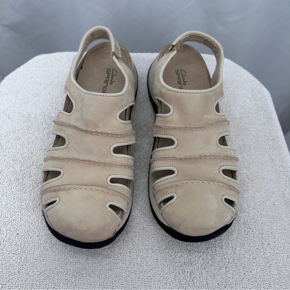 Clarks Springers Womens Leather Sandals 8M Cream Light Tan Elastic Back Strap - Picture 3 of 8